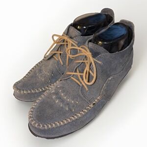 Minnetonka Womens 7.5 Ankle Boot Moccasin Lace Up Blueish Gray Leather Suede